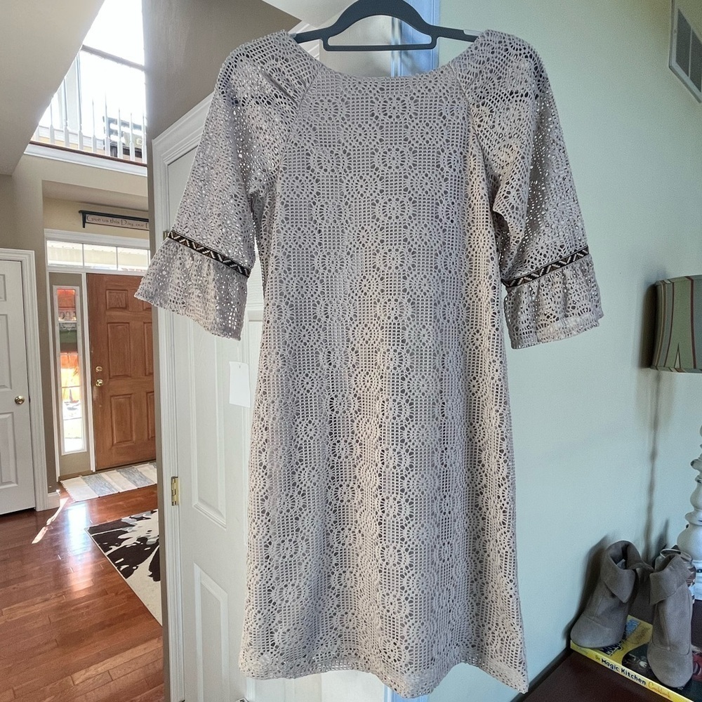 Rabbit Rabbit Rabbit Designs lined crochet look dress in sand - Picture 8 of 11